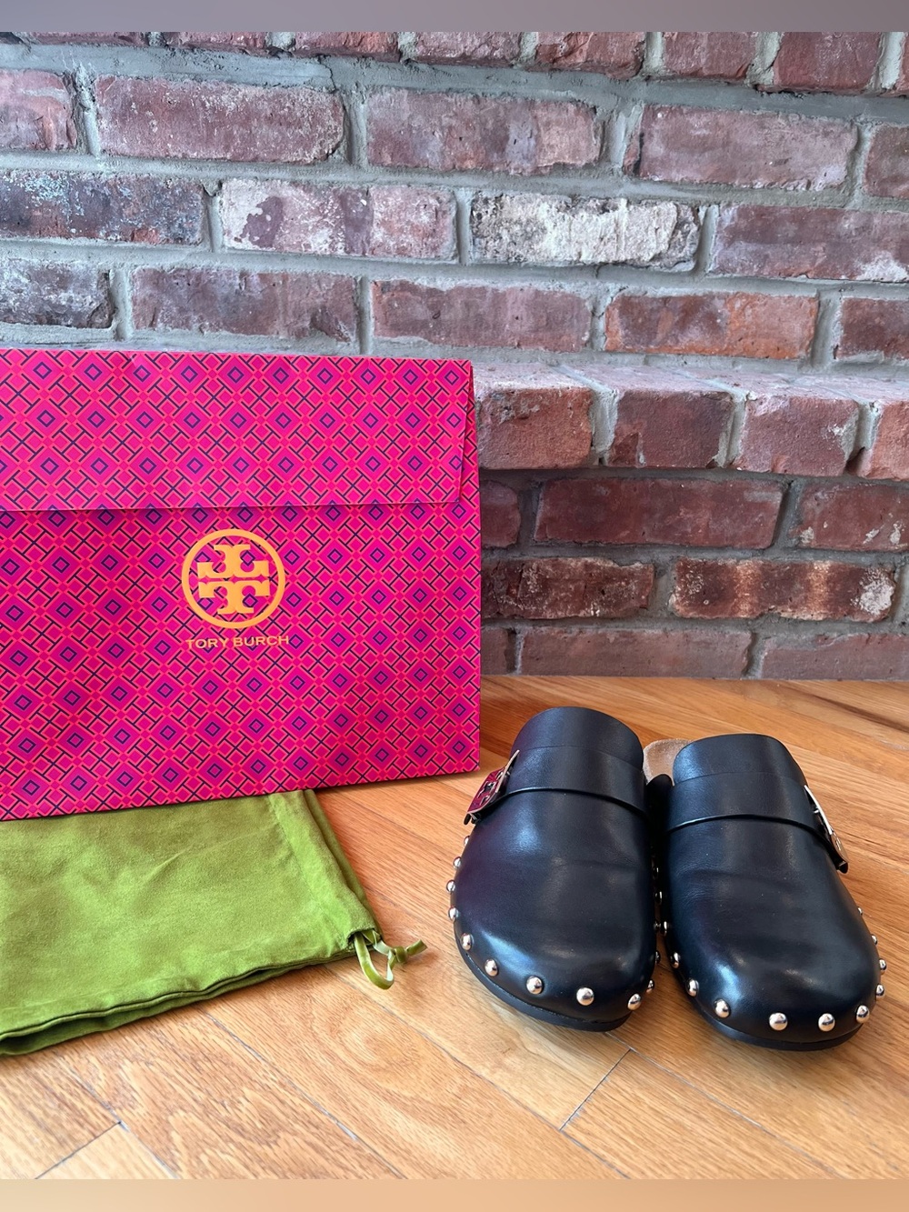 Tory Burch Perfect Black Leather Mellow Studded Mule Clogs